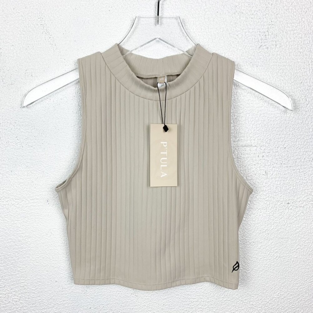 P'tula | Ribbed Mock Neck Crop Tank Oatmeal
